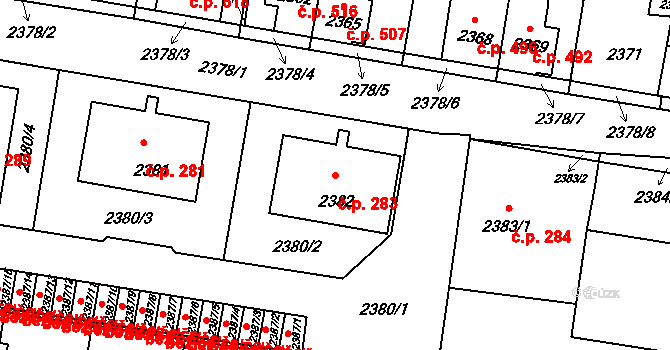 Mimoň I 283, Mimoň na parcele st. 2382 v KÚ Mimoň, Katastrální mapa