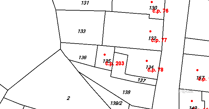 Mimoň III 203, Mimoň na parcele st. 135 v KÚ Mimoň, Katastrální mapa