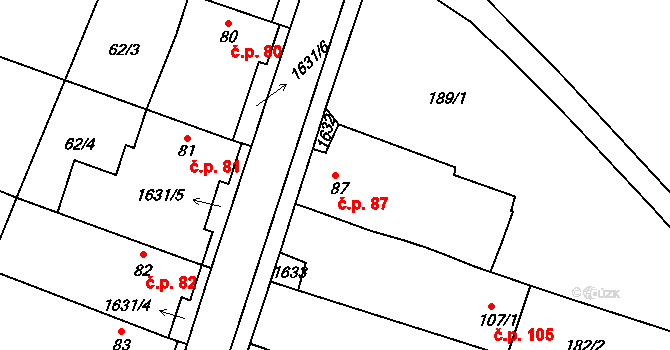 Chodouny 87 na parcele st. 87 v KÚ Chodouny, Katastrální mapa