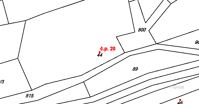 Hřmenín 20, Markvartice na parcele st. 44 v KÚ Hřmenín, Katastrální mapa