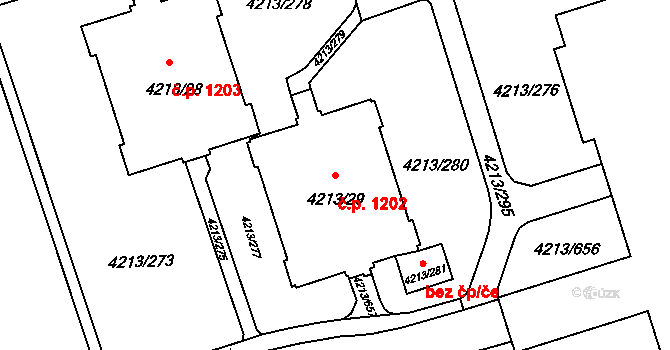 Lutyně 1202, Orlová na parcele st. 4213/29 v KÚ Horní Lutyně, Katastrální mapa
