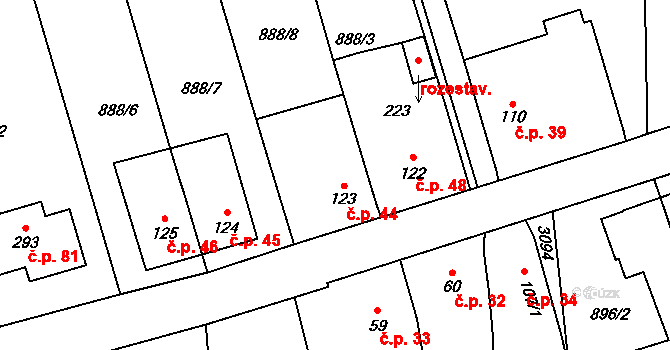 Heřmaň 44 na parcele st. 123 v KÚ Heřmaň u Českých Budějovic, Katastrální mapa
