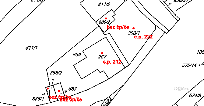 Jablonné nad Orlicí 212 na parcele st. 287 v KÚ Jablonné nad Orlicí, Katastrální mapa