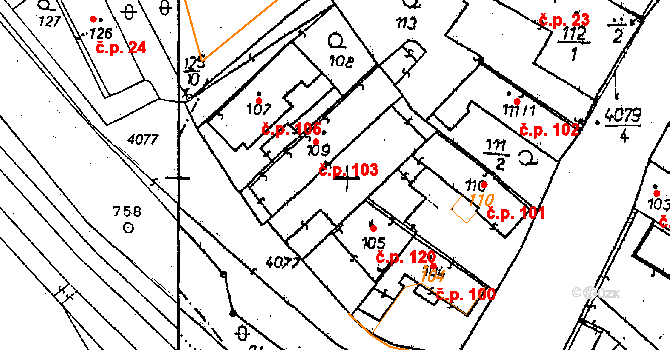 Poděbrady II 103, Poděbrady na parcele st. 109 v KÚ Poděbrady, Katastrální mapa