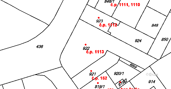 Černá Pole 1113, Brno na parcele st. 922 v KÚ Černá Pole, Katastrální mapa