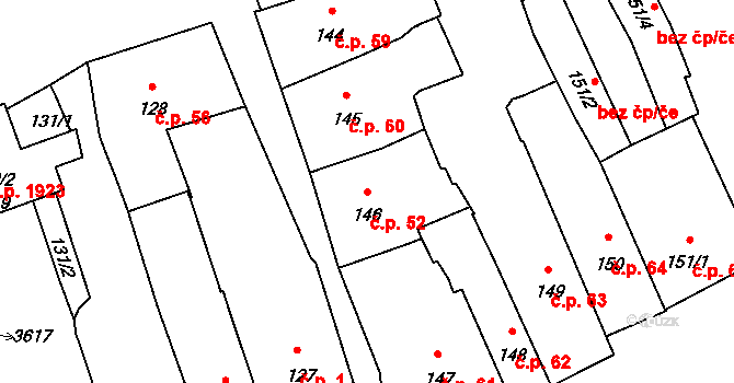 Pelhřimov 52 na parcele st. 146 v KÚ Pelhřimov, Katastrální mapa