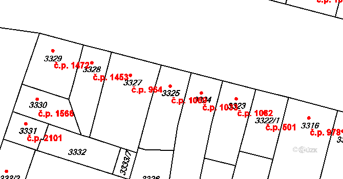 Teplice 1069 na parcele st. 3325 v KÚ Teplice, Katastrální mapa