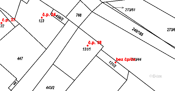 Stračovská Lhota 18, Mžany na parcele st. 131/1 v KÚ Stračovská Lhota, Katastrální mapa