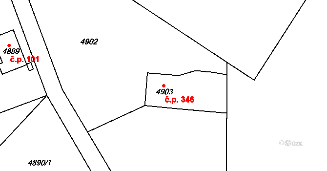 Lískovec 346, Frýdek-Místek na parcele st. 4903 v KÚ Lískovec u Frýdku-Místku, Katastrální mapa