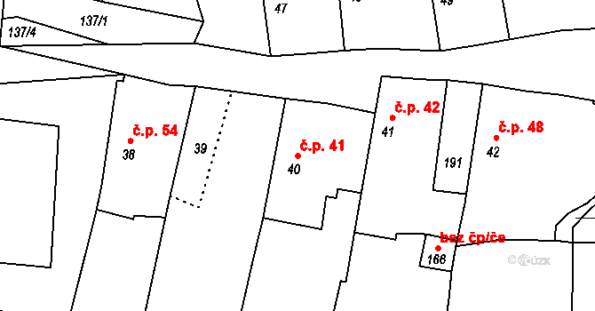 Krchleby 41, Staňkov na parcele st. 40 v KÚ Krchleby u Staňkova, Katastrální mapa