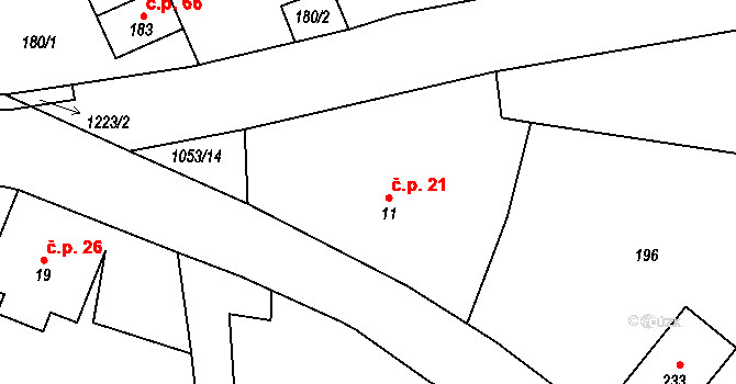 Semechnice 21 na parcele st. 11 v KÚ Semechnice, Katastrální mapa