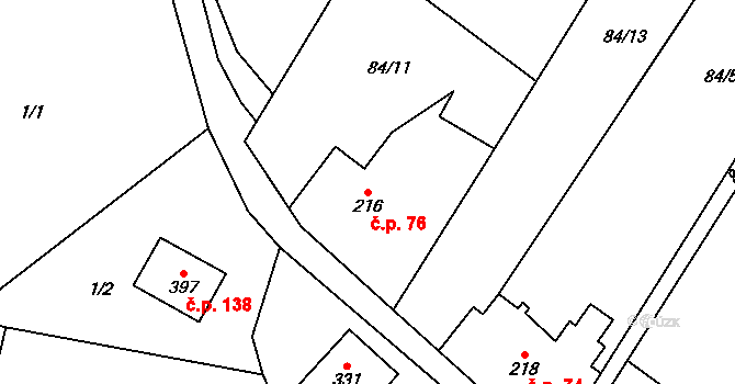 Mašov 76, Turnov na parcele st. 216 v KÚ Mašov u Turnova, Katastrální mapa