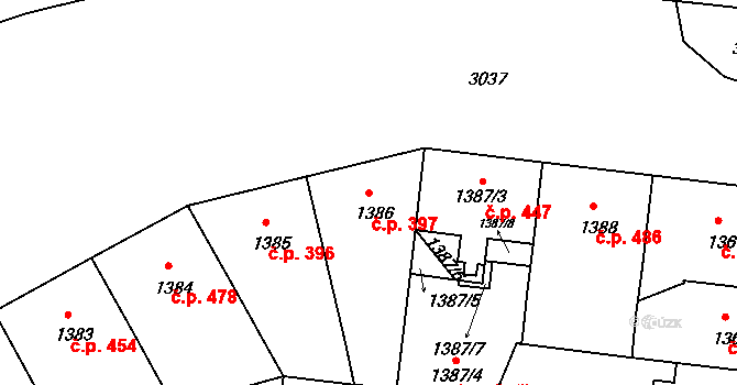 Nusle 397, Praha na parcele st. 1386 v KÚ Nusle, Katastrální mapa