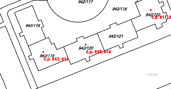 Hlubočepy 814,815, Praha na parcele st. 942/120 v KÚ Hlubočepy, Katastrální mapa