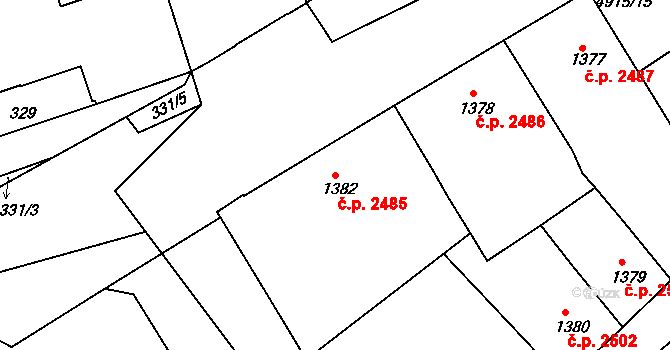Smíchov 2485, Praha na parcele st. 1382 v KÚ Smíchov, Katastrální mapa