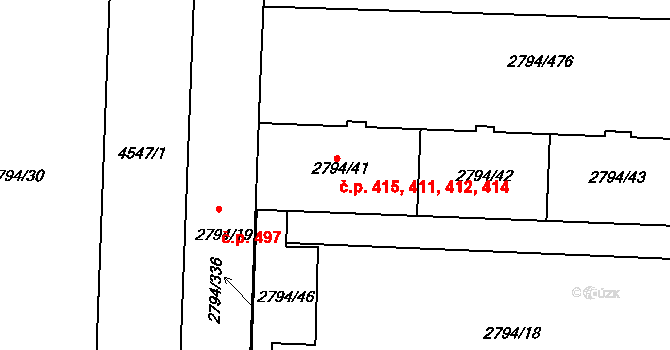 Strašnice 411,412,414,415, Praha na parcele st. 2794/41 v KÚ Strašnice, Katastrální mapa