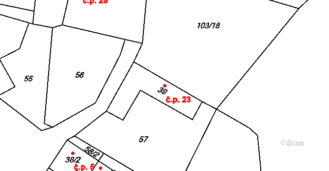 Dunovice 23, Cehnice na parcele st. 39 v KÚ Dunovice, Katastrální mapa