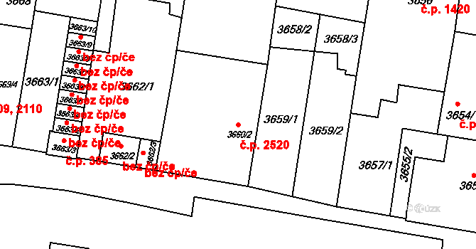 České Budějovice 3 2520, České Budějovice na parcele st. 3660/2 v KÚ České Budějovice 3, Katastrální mapa