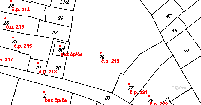 Česká Lípa 219 na parcele st. 78 v KÚ Česká Lípa, Katastrální mapa