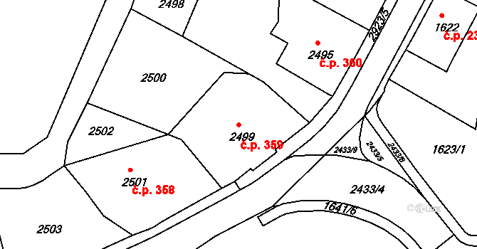 Rumburk 1 359, Rumburk na parcele st. 2499 v KÚ Rumburk, Katastrální mapa