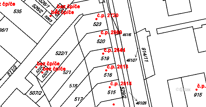 Chomutov 2644 na parcele st. 519 v KÚ Chomutov II, Katastrální mapa