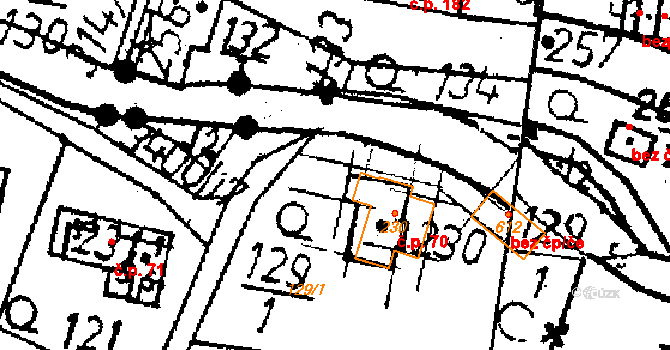 Křižany 70 na parcele st. 230 v KÚ Křižany, Katastrální mapa