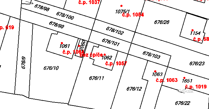 Rosice 1057 na parcele st. 1062 v KÚ Rosice u Brna, Katastrální mapa