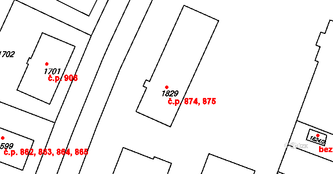 Kuřim 874,875 na parcele st. 1829 v KÚ Kuřim, Katastrální mapa