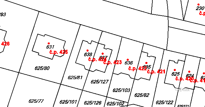 Předměřice nad Labem 423 na parcele st. 637 v KÚ Předměřice nad Labem, Katastrální mapa