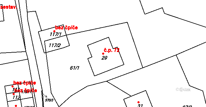 Lhota 72, Valašské Meziříčí na parcele st. 29 v KÚ Lhota u Choryně, Katastrální mapa