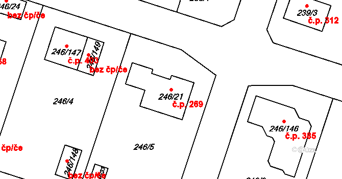 Radobyčice 269, Plzeň na parcele st. 246/21 v KÚ Radobyčice, Katastrální mapa