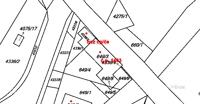 Frýdlant 1493, Frýdlant nad Ostravicí na parcele st. 649/3 v KÚ Frýdlant nad Ostravicí, Katastrální mapa