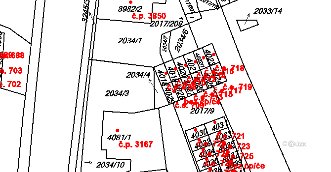 Hodonín 709 na parcele st. 4029 v KÚ Hodonín, Katastrální mapa