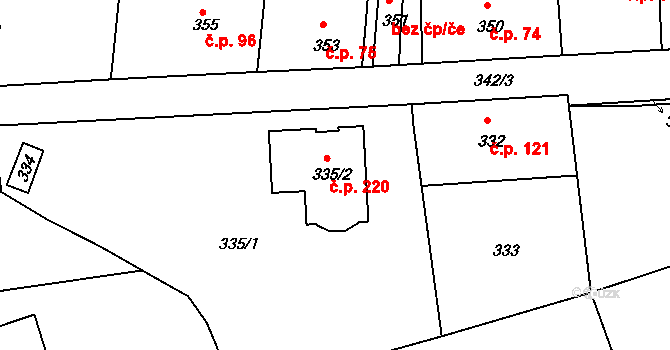 Lochkov 220, Praha na parcele st. 335/2 v KÚ Lochkov, Katastrální mapa