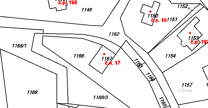 Zákupy 17 na parcele st. 1167 v KÚ Zákupy, Katastrální mapa