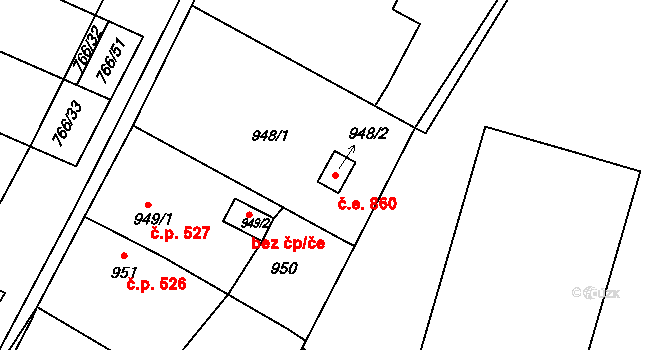 Kopřivnice 860 na parcele st. 948/2 v KÚ Kopřivnice, Katastrální mapa