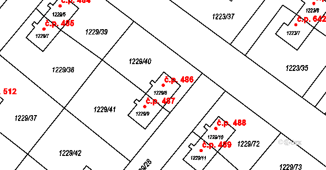 Hrušov 486, Ostrava na parcele st. 1229/8 v KÚ Hrušov, Katastrální mapa