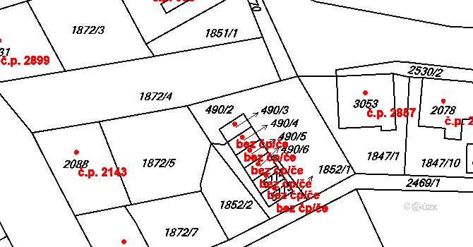 Jablonec nad Nisou 2319 na parcele st. 490/3 v KÚ Jablonec nad Nisou, Katastrální mapa