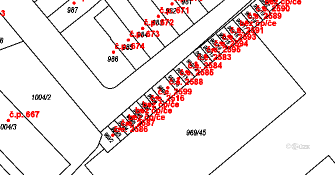 Znojmo 2588 na parcele st. 969/9 v KÚ Znojmo-město, Katastrální mapa