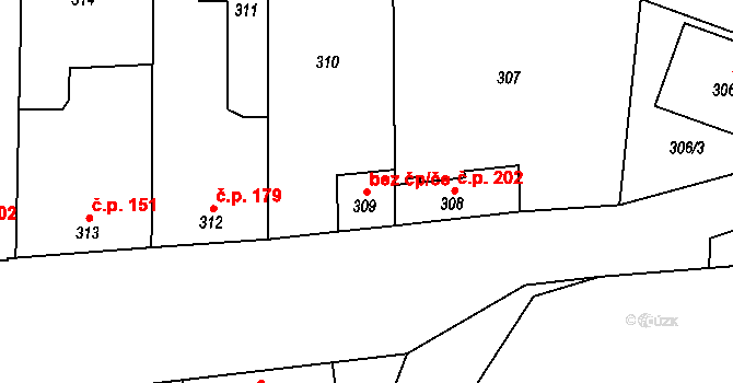 Krhovice 40969347 na parcele st. 309 v KÚ Krhovice, Katastrální mapa