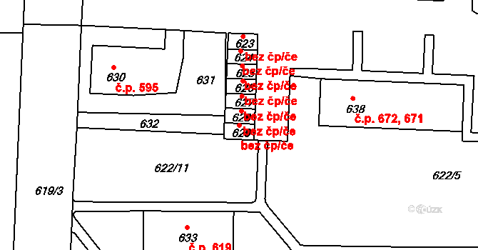 Podbořany 41229347 na parcele st. 629 v KÚ Podbořany, Katastrální mapa