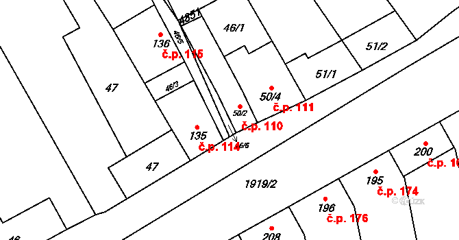 Moravské Prusy 110, Prusy-Boškůvky na parcele st. 50/2 v KÚ Moravské Prusy, Katastrální mapa