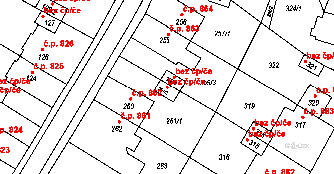 Jirkov 45048347 na parcele st. 261/2 v KÚ Jirkov, Katastrální mapa