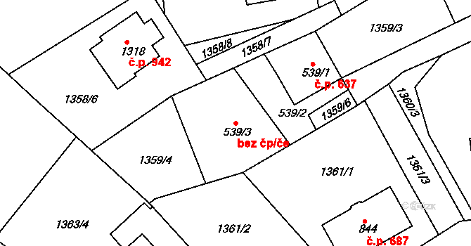 Luhačovice 45251347 na parcele st. 539/3 v KÚ Luhačovice, Katastrální mapa