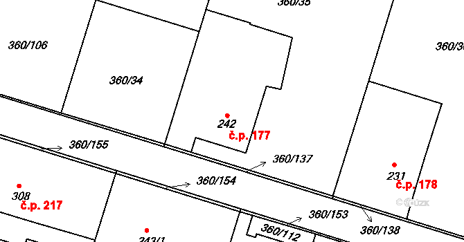 Štítina 177 na parcele st. 242 v KÚ Štítina, Katastrální mapa