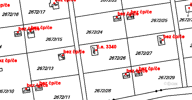 Doubravka 3340, Plzeň na parcele st. 2789 v KÚ Doubravka, Katastrální mapa