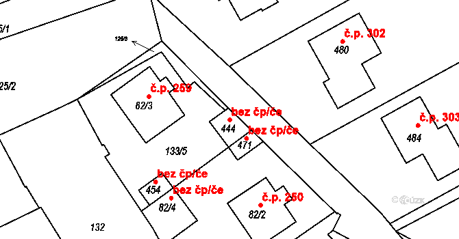 Hrubčice 49504347 na parcele st. 444 v KÚ Hrubčice, Katastrální mapa