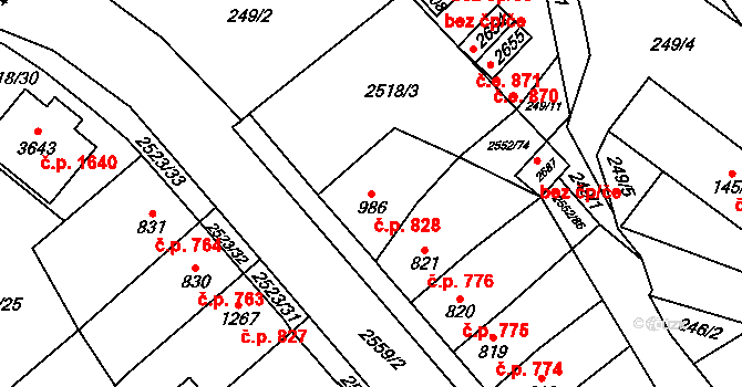 Hlinsko 828 na parcele st. 986 v KÚ Hlinsko v Čechách, Katastrální mapa