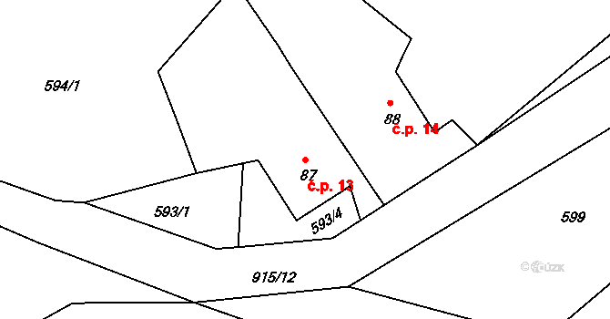 Draheničky 13, Mišovice na parcele st. 87 v KÚ Svučice, Katastrální mapa