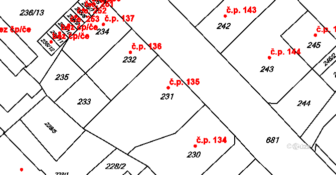 Český Těšín 135 na parcele st. 231 v KÚ Český Těšín, Katastrální mapa